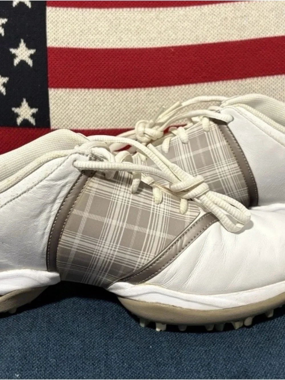 Nike Women's White and Beige Golf Shoes with Plaid Accent - Picture 7 of 9
